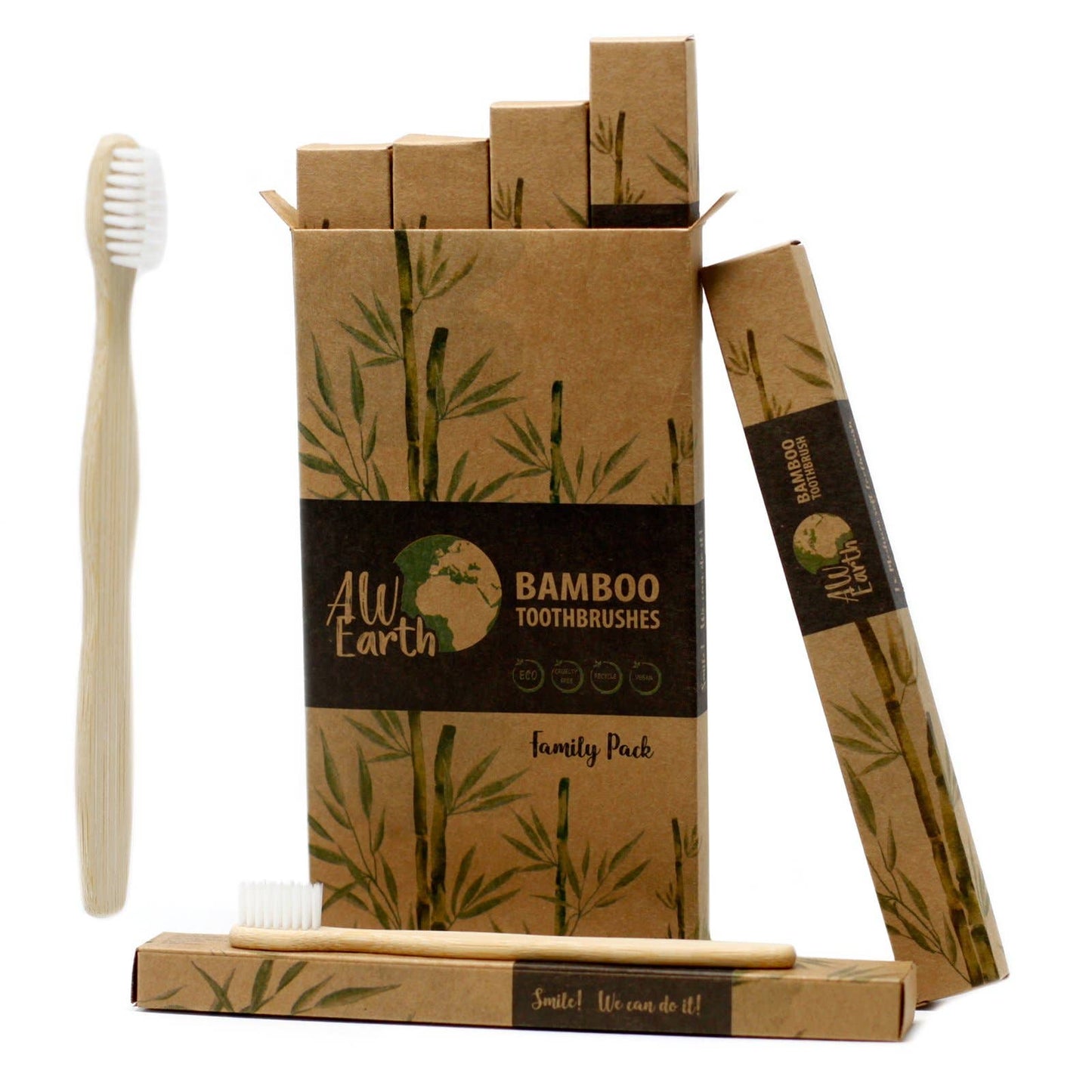 Bamboo Toothbrush Family Pack of 4 White - Med Soft